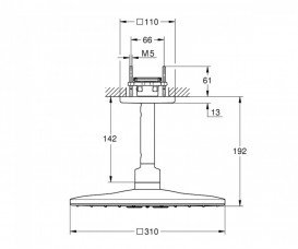 Верхний душ Grohe Rainshower SmartActive 310 Cube с потолочным держателем темный графит матовый 26481AL0
