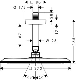 Верхній душ Hansgrohe Axor Citterio C 1jet 270х270 мм зі стельовим кронштейном матовий чорний хром 28792340