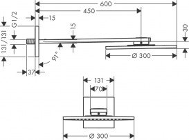 Верхній душ Hansgrohe Axor ShowerSolutions 300 1jet з власником хром 35300000