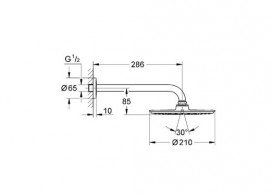 Верхний душ с кронштейном GROHE Rainshower Cosmopolitan Metal 21 с ограничением расхода воды хром 26062000