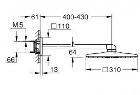 Верхний душ с кронштейном Grohe Rainshower SmartActive 310 Cube суперсталь 26479DC0