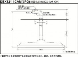 Верхний душ с потолка TOTO Classic круглый золото DBX121-1CAM