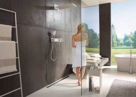 Верхній душ з тропічним душем Hansgrohe колекція Rainmaker Select 3jet 580 мм хром / чорний 24001600