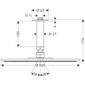 Верхній душ з тропічним душем Hansgrohe колекція Raindance S 300 Air EcoSmart 1jet хром 26600000