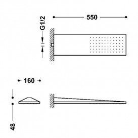 Верхний душ со стены Tres 160х550 мм нержавеющая сталь металлик черный 29990303KM