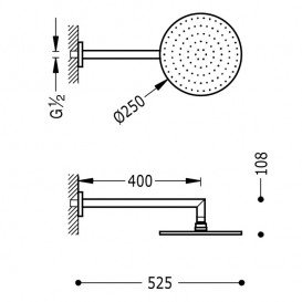 Верхній душ зі стіни Tres Ø 250 мм з кронштейном хром 134232