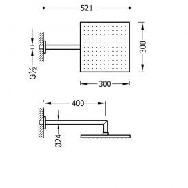 Верхний душ со стены Tres 300х300 мм с кронштейном хром 03443101