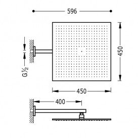 Верхній душ зі стіни Tres 450х450 мм з кронштейном хром 29953205