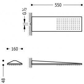 Верхний душ со стены Tres Inox 160х550 мм 1 тип струи золото 29990303OR