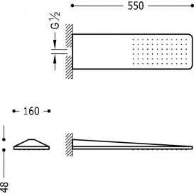 Верхний душ со стены Tres Inox 160х550 мм 1 тип струи золото 29990306OR