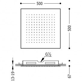 Верхній душ Tres Inox 500х500 мм 1 тип струменя золото 134951OR