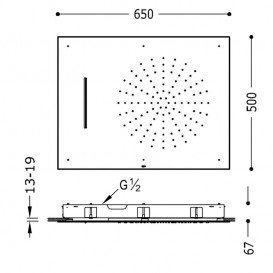 Верхний душ Tres Inox 500х650 мм 2 типа струи белый матовый 29997001BM