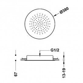 Верхний душ Tres встраиваемый Ø 380 мм нержавеющая сталь металлик черный 134940KM