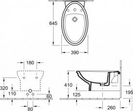 Біде підвісне Villeroy & Boch колекція Amadea 65х39х41 з переливом 7E86B1R1