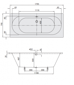 Ванна акриловая прямоугольная Villeroy&Boch коллекция O.Novo 180x80х50 UBA180CAS2V-01