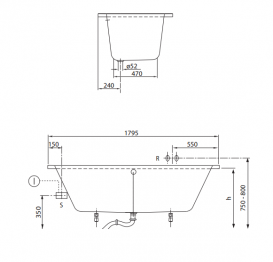 Ванна акриловая прямоугольная Villeroy&Boch коллекция O.Novo 180x80х50 UBA180CAS2V-01