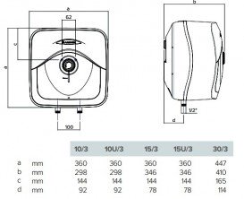 Водонагрівач накопичувальний Ariston ANDRIS RS 15/3 електричний з нижнім підключенням 3100633