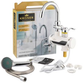 Водонагреватель проточный Kroner KRM Volt-CW191MDS с краном и душевм гарнитуром хром/белый CV023248