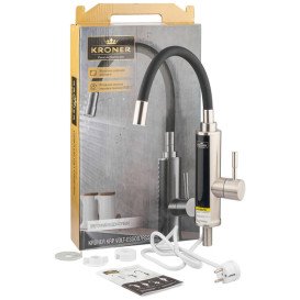 Водонагреватель проточный Kroner KRP Volt-ESG087RSS с краном никель CV023251