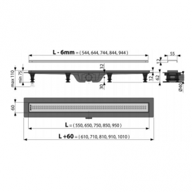 Ринва AlcaPlast APZ9 550 мм з гратами Simple APZ9-550m