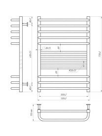 Водяна сушка для рушників Mario Inox Гера-Люкс 770х530/500 нержавіюча сталь хром 4820258986774
