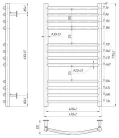 Водяна рушникосушарка Mario Inox Фенікс 770х430/400 хром 4820258987467