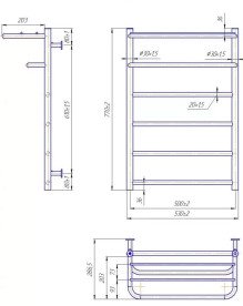 Водяной полотенцесушитель Mario Inox Hotel  770х530/500 с полкой нержавеющая сталь хром 4820258986804