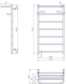 Водяна сушка для рушників Mario Inox Hotel 970х530/500 з полицею нержавіюча сталь хром 4820258986811