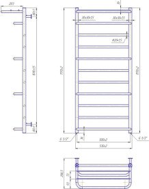 Водяна сушка для рушників Mario Inox Люксор 1170х530/500 з полицею нержавіюча сталь хром 4820258987115