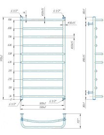 Водяна сушка для рушників Mario Inox Люкс 970х530/500 нержавіюча сталь чорний мат 4820258988945