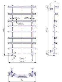 Водяна сушка для рушників Mario Inox Маріо 970х530/400 нержавіюча сталь хром 4820258987146
