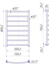 Водяной полотенцесушитель Mario Классик 800x530/500 черный матовый 4820258983094