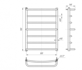 Водяной полотенцесушитель Mario Люкс 700x530/500 мм нержавеющая сталь 4820111350353