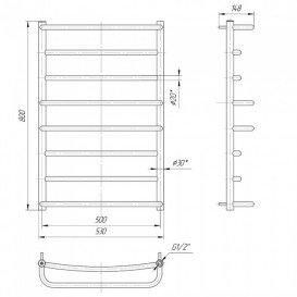 Водяний полотенцесушитель Mario Люкс 800x530 / 500 мм нержавіюча сталь 4820111350360
