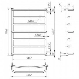 Водяной полотенцесушитель Mario Люкс Б/П 1/2'' 700x550/600 мм нержавеющая сталь 4820111353552