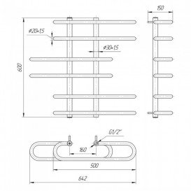 Водяний полотенцесушитель Mario Парус 600x650 / 160 мм нержавіюча сталь 4820111350537