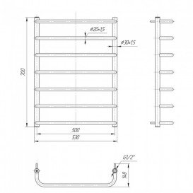 Водяний полотенцесушитель Mario Стандарт 700x530 / 500 мм нержавіюча сталь 4820111350414
