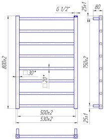 Водяна рушникосушка Mario Токіо 800x530/500 чорний мат 4820111357437