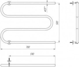 Водяний полотенцесушитель Mario Змійка 25 525х700 / 500 мм 4820111350612