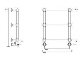 Водяной полотенцесушитель настенный Kerasan Retro 520х700х130 мм хром 738790