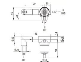 Встраиваемая часть для настенного однорычажного смесителя для раковины Bossini Z00801000000005