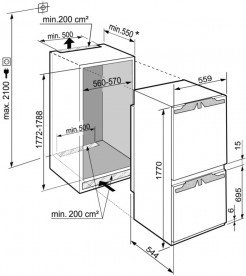 Вбудований двокамерний холодильник Liebherr ICBN 3314 Comfort NoFrost сталь білий ICN 3314