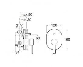 Встраиваемый смеситель для ванны и душа Roca Targa однорычажный латунь хром A5A0660C00