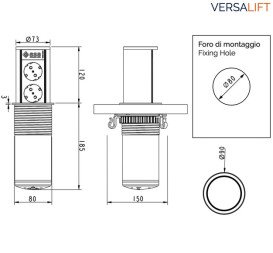 Висувний розетковий блок ASA Plastici VersaLift 2х220В + USB type А+C + бездротова зарядка чорний 060.47F.00115