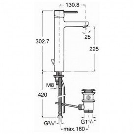 Высокий смеситель для раковины Roca Targa с донным клапаном латунь хром A5A3460C00