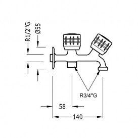 Запірний вентиль Tres Ese-23 для пральної машини подвійний холодна вода 1/2'' - 3/4'' - 3/4'' хром 02351501
