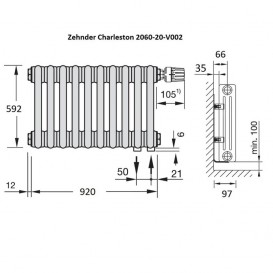 Радиатор центрального отопления Zehnder Charleston 920 x 592 белый 2060-20-9016-V002-SMB