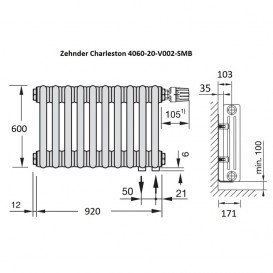 Радиатор центрального отопления Zehnder Charleston 920 x 600 белый 4060-20-9016-V002-SMB