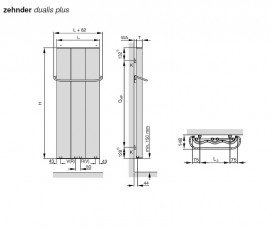 Водяний полотенцесушитель поворотний Zehnder колекція Dualis Plus 454х1210х148 DLPV-120-045