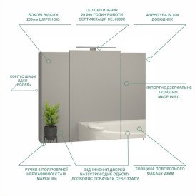 Зеркальный шкаф Sanwerk Everest 80х66,5 см с подсветкой 30 см ЛДСП серый MV0000920